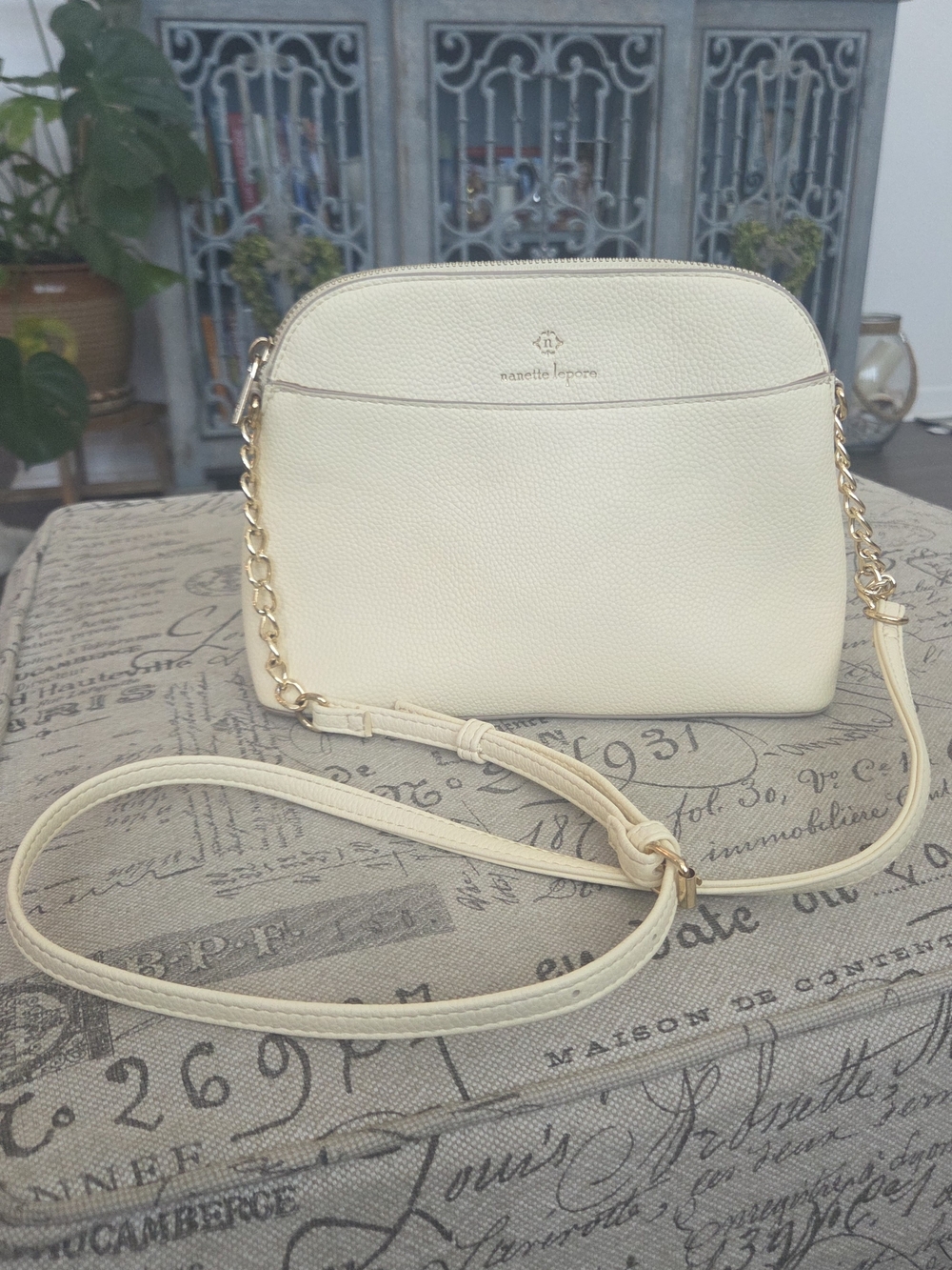 Nanette Lepore Cream Crossbody Bag with Gold Chain
